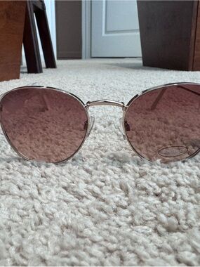 bebe Round Pink Gradient Lens Sunglasses with Gold Frame